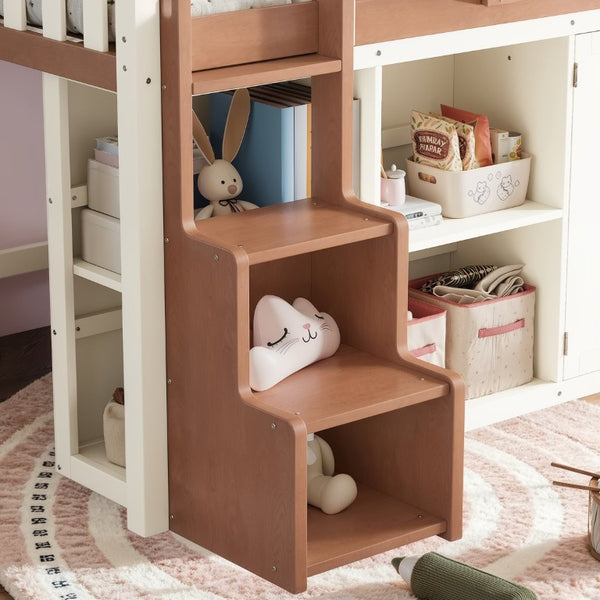 English Elm Queen Over Pine Wood Bunk Bed with Trundle Storage Shelf Converts to Two Platform Beds Beige,Natural 78.5 L x 42.1 W x 65.6 H MDF,Pine,Plywood W5305S00245