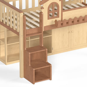 English Elm Queen Over Pine Wood Bunk Bed with Trundle Storage Shelf Converts to Two Platform Beds Natural+Deep Natural 78.5 L x 42.1 W x 65.6 H MDF,Pine,Plywood W5305S00246