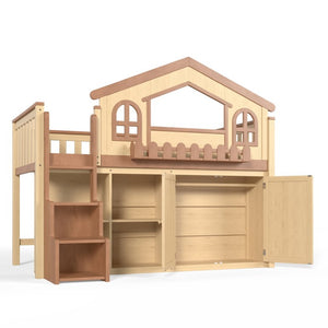 English Elm Queen Over Pine Wood Bunk Bed with Trundle Storage Shelf Converts to Two Platform Beds Natural+Deep Natural 78.5 L x 42.1 W x 65.6 H MDF,Pine,Plywood W5305S00246