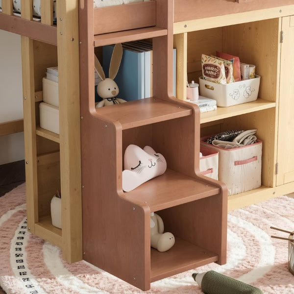 English Elm Queen Over Pine Wood Bunk Bed with Trundle Storage Shelf Converts to Two Platform Beds Natural+Deep Natural 78.5 L x 42.1 W x 65.6 H MDF,Pine,Plywood W5305S00246