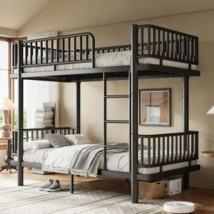 English Elm Full House Shaped Kids Loft Bed Solid Wood Frame with Cabinet Stairs and Shelves Black Metal W5305S00249