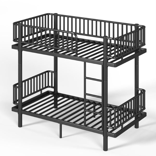 English Elm Full House Shaped Kids Loft Bed Solid Wood Frame with Cabinet Stairs and Shelves Black Metal W5305S00249