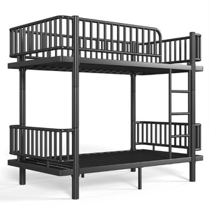 English Elm Full House Shaped Kids Loft Bed Solid Wood Frame with Cabinet Stairs and Shelves Black Metal W5305S00249