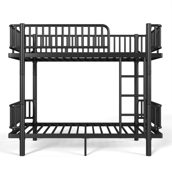 English Elm Full House Shaped Kids Loft Bed Solid Wood Frame with Cabinet Stairs and Shelves Black Metal W5305S00249