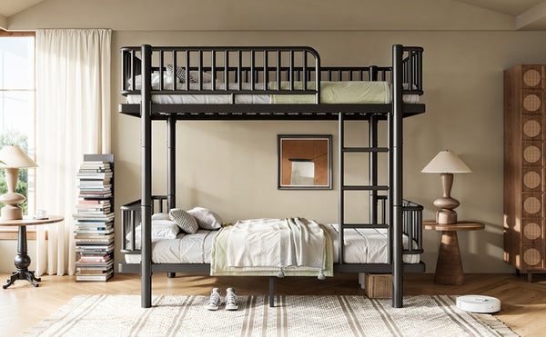 English Elm Full House Shaped Kids Loft Bed Solid Wood Frame with Cabinet Stairs and Shelves Black Metal W5305S00249