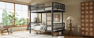 English Elm Full House Shaped Kids Loft Bed Solid Wood Frame with Cabinet Stairs and Shelves Black Metal W5305S00249