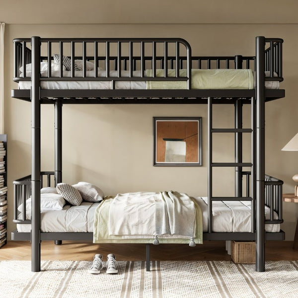 English Elm Full House Shaped Kids Loft Bed Solid Wood Frame with Cabinet Stairs and Shelves Black Metal W5305S00249