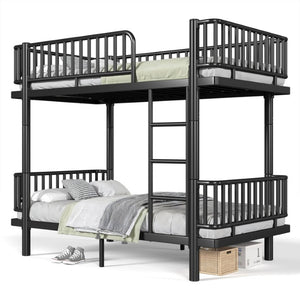English Elm Full House Shaped Kids Loft Bed Solid Wood Frame with Cabinet Stairs and Shelves Black Metal W5305S00249