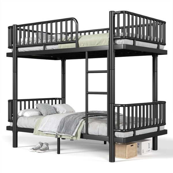 English Elm Full House Shaped Kids Loft Bed Solid Wood Frame with Cabinet Stairs and Shelves Black Metal W5305S00249