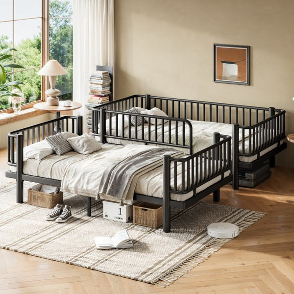 English Elm Full House Shaped Kids Loft Bed Solid Wood Frame with Cabinet Stairs and Shelves Black Metal W5305S00249