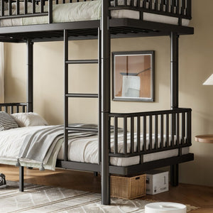 English Elm Full House Shaped Kids Loft Bed Solid Wood Frame with Cabinet Stairs and Shelves Black Metal W5305S00249