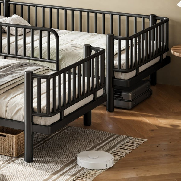 English Elm Full House Shaped Kids Loft Bed Solid Wood Frame with Cabinet Stairs and Shelves Black Metal W5305S00249