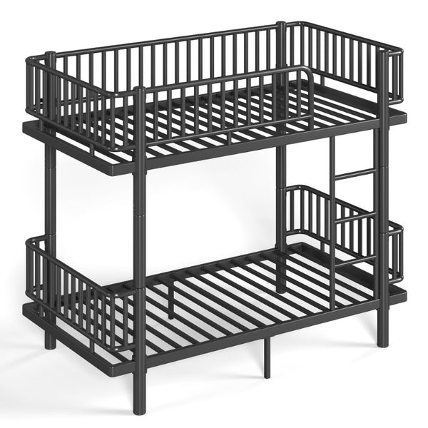 English Elm Full House Shaped Kids Loft Bed Solid Wood Frame with Cabinet Stairs and Shelves Black Metal W5305S00249
