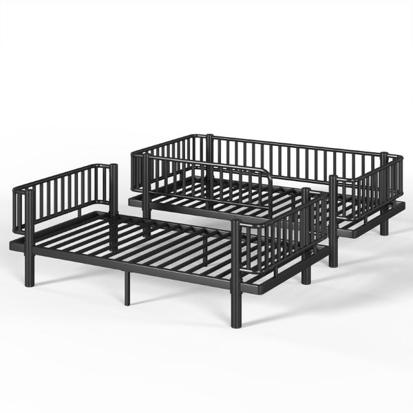 English Elm Full House Shaped Kids Loft Bed Solid Wood Frame with Cabinet Stairs and Shelves Black Metal W5305S00249