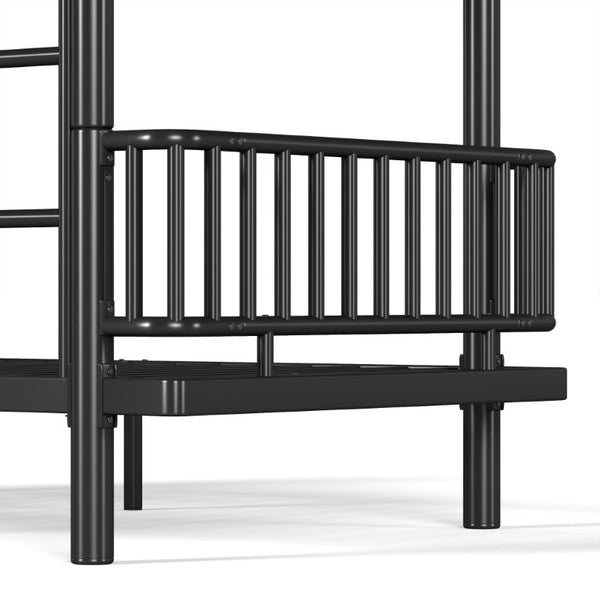 English Elm Full House Shaped Kids Loft Bed Solid Wood Frame with Cabinet Stairs and Shelves Black Metal W5305S00249