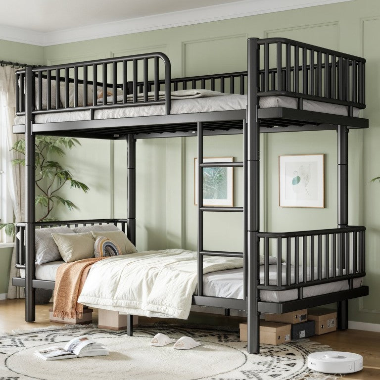 English Elm Queen Metal Loft Bed with Built-In Desk Stair Storage Drawers for Teen Rooms Black 81.76 L x 41.97 W x 68.74 H Metal W5305S00251