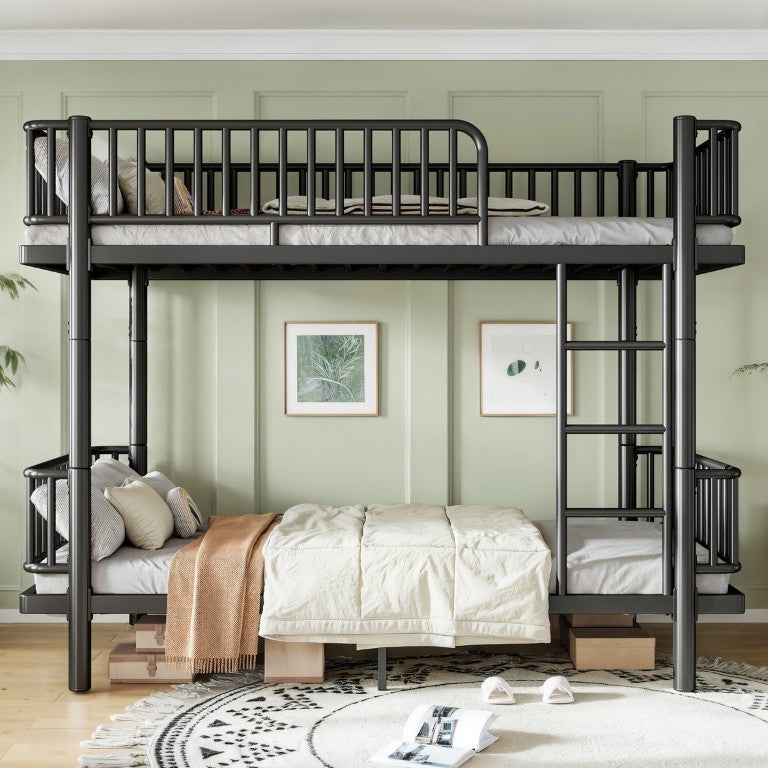 English Elm Queen Metal Loft Bed with Built-In Desk Stair Storage Drawers for Teen Rooms Black 81.76 L x 41.97 W x 68.74 H Metal W5305S00251