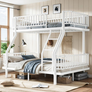 English Elm Twin Over Full Bunk Bed Round Pipe Steel Frame with Guardrails for Kids and Teens Antique White Metal W5305S00254