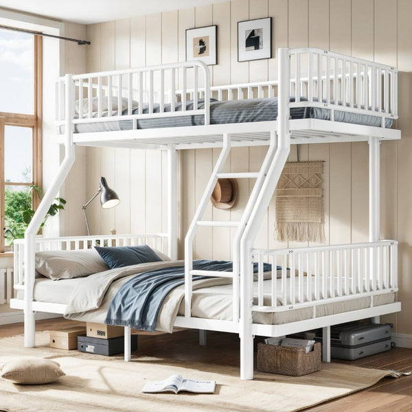 English Elm Twin Over Full Bunk Bed Round Pipe Steel Frame with Guardrails for Kids and Teens Antique White Metal W5305S00254
