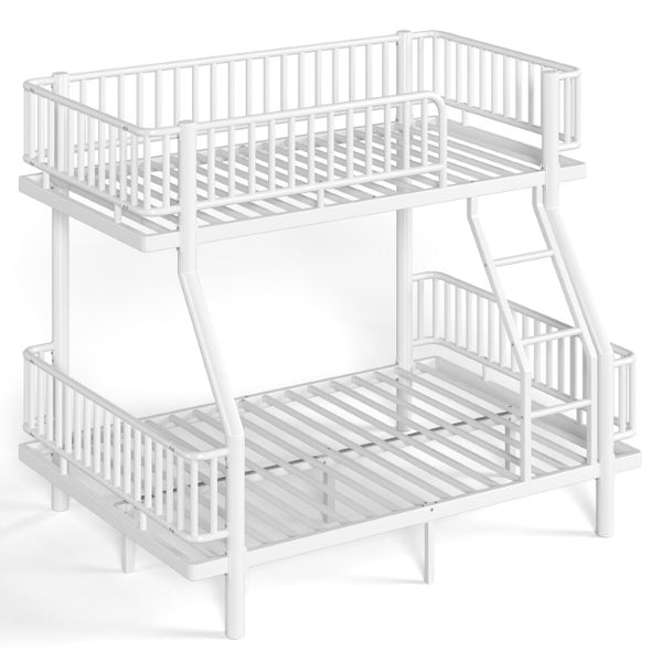 English Elm Twin Over Full Bunk Bed Round Pipe Steel Frame with Guardrails for Kids and Teens Antique White Metal W5305S00254