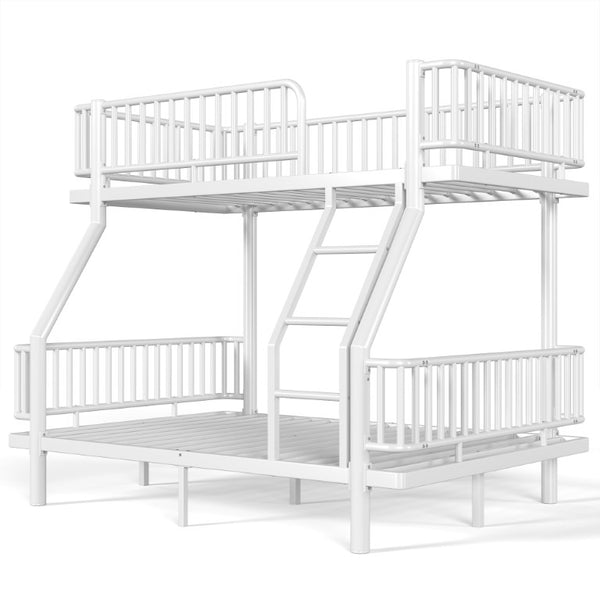 English Elm Twin Over Full Bunk Bed Round Pipe Steel Frame with Guardrails for Kids and Teens Antique White Metal W5305S00254