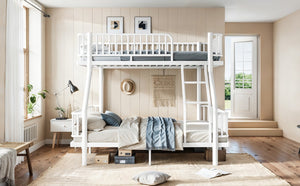 English Elm Twin Over Full Bunk Bed Round Pipe Steel Frame with Guardrails for Kids and Teens Antique White Metal W5305S00254