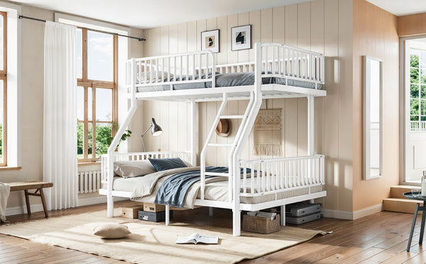 English Elm Twin Over Full Bunk Bed Round Pipe Steel Frame with Guardrails for Kids and Teens Antique White Metal W5305S00254