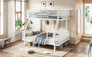 English Elm Twin Over Full Bunk Bed Round Pipe Steel Frame with Guardrails for Kids and Teens Antique White Metal W5305S00254