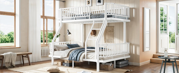 English Elm Twin Over Full Bunk Bed Round Pipe Steel Frame with Guardrails for Kids and Teens Antique White Metal W5305S00254