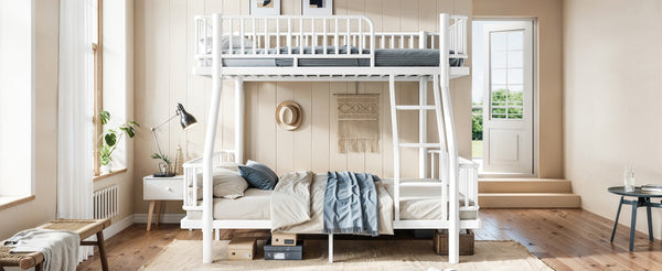 English Elm Twin Over Full Bunk Bed Round Pipe Steel Frame with Guardrails for Kids and Teens Antique White Metal W5305S00254