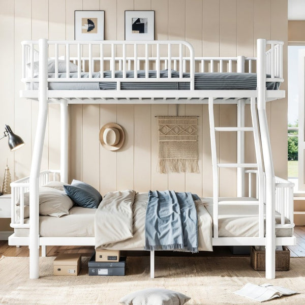 English Elm Twin Over Full Bunk Bed Round Pipe Steel Frame with Guardrails for Kids and Teens Antique White Metal W5305S00254
