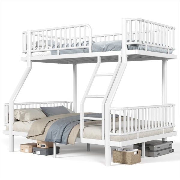English Elm Twin Over Full Bunk Bed Round Pipe Steel Frame with Guardrails for Kids and Teens Antique White Metal W5305S00254