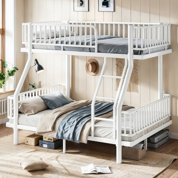 English Elm Twin Over Full Bunk Bed Round Pipe Steel Frame with Guardrails for Kids and Teens Antique White Metal W5305S00254