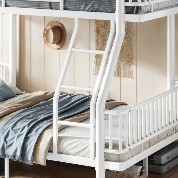 English Elm Twin Over Full Bunk Bed Round Pipe Steel Frame with Guardrails for Kids and Teens Antique White Metal W5305S00254
