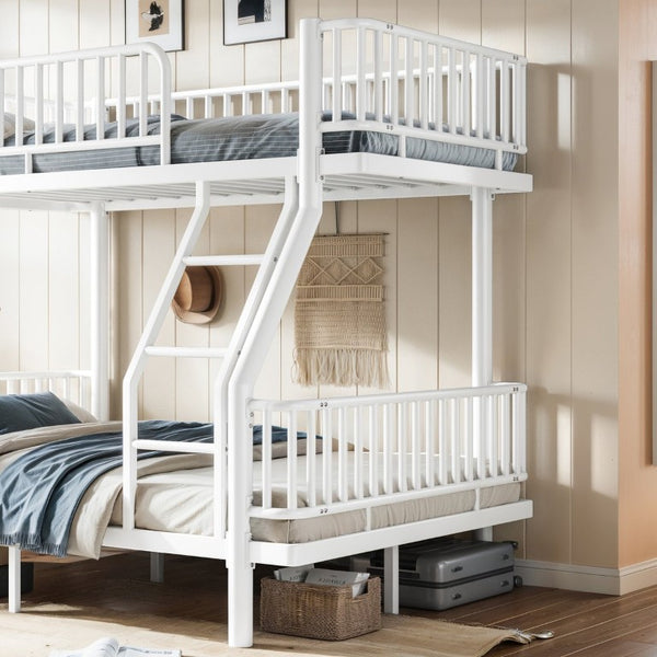 English Elm Twin Over Full Bunk Bed Round Pipe Steel Frame with Guardrails for Kids and Teens Antique White Metal W5305S00254