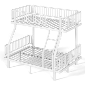 English Elm Twin Over Full Bunk Bed Round Pipe Steel Frame with Guardrails for Kids and Teens Antique White Metal W5305S00254