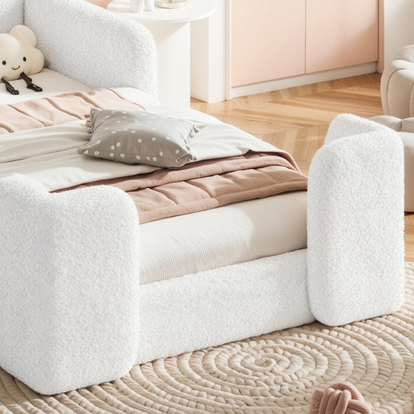 English Elm Queen Over Pine Wood Bunk Bed with Trundle Storage Shelf Converts to Two Platform Beds White+Pink 81.89 L x 43.11 W x 37.6 H Teddy W5305S00262