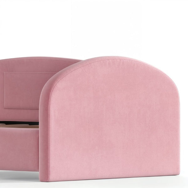 English Elm Full Size House Shaped Kids Floor Bed with Teddy Fleece and Embroidered Headboard Detail Pink Corduroy, Velvet 79.1 x 42.5 x 35.6 W5305S00266