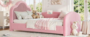 English Elm Full Size House Shaped Kids Floor Bed with Teddy Fleece and Embroidered Headboard Detail Pink Corduroy, Velvet 79.1 x 42.5 x 35.6 W5305S00266