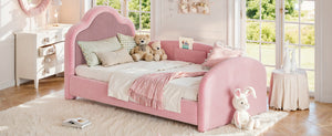 English Elm Full Size House Shaped Kids Floor Bed with Teddy Fleece and Embroidered Headboard Detail Pink Corduroy, Velvet 79.1 x 42.5 x 35.6 W5305S00266