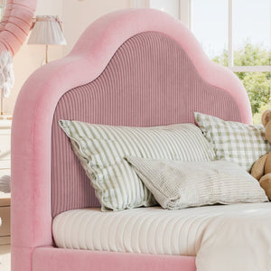 English Elm Full Size House Shaped Kids Floor Bed with Teddy Fleece and Embroidered Headboard Detail Pink Corduroy, Velvet 79.1 x 42.5 x 35.6 W5305S00266