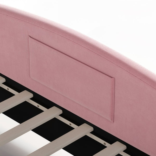 English Elm Full Size House Shaped Kids Floor Bed with Teddy Fleece and Embroidered Headboard Detail Pink Corduroy, Velvet 79.1 x 42.5 x 35.6 W5305S00266