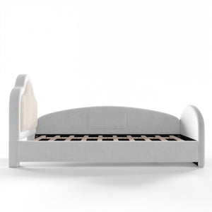 English Elm Twin Curved Upholstered Floor Bed for Kids with Safety Rails and Built-In Storage Pocket Light Gray Twin W5305S00267