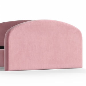 English Elm Twin Curved Upholstered Floor Bed for Kids with Safety Rails and Built-In Storage Pocket Pink Full W5305S00268