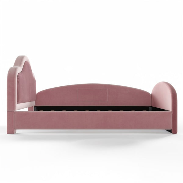 English Elm Twin Curved Upholstered Floor Bed for Kids with Safety Rails and Built-In Storage Pocket Pink Full W5305S00268