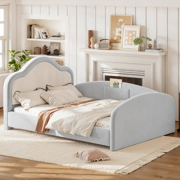 English Elm Full Over Bunk Bed Arched Round Tube Frame with Slat Base for Kids and Teens Light Gray Corduroy,Velvet W5305S00269