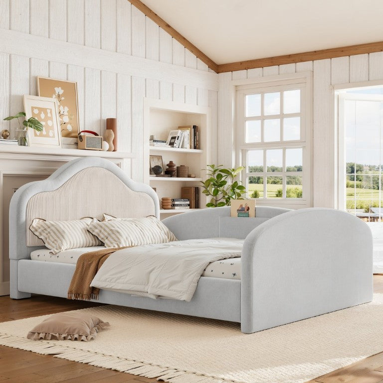 English Elm Full Over Bunk Bed Arched Round Tube Frame with Slat Base for Kids and Teens Light Gray Corduroy,Velvet W5305S00269