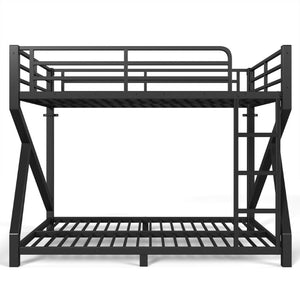 English Elm Full Over Bunk Bed Heavy Duty Steel Frame Low Profile Matte Black Sleeping Solution W5305S00270