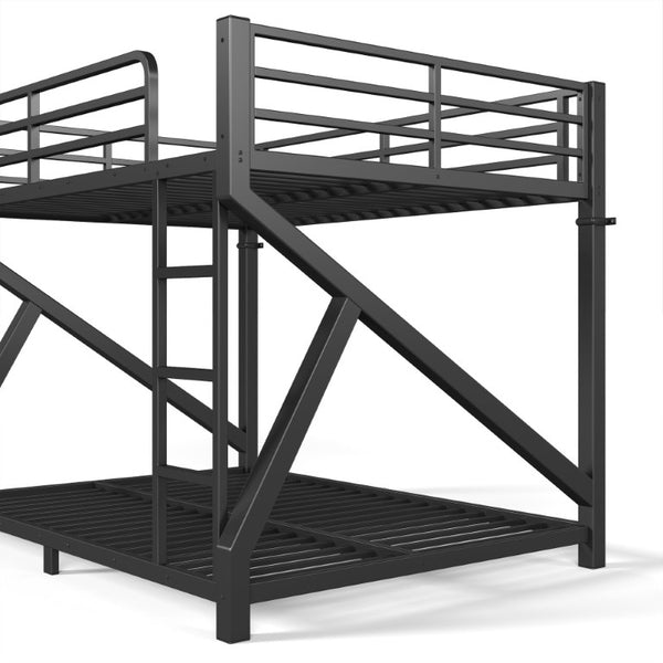 English Elm Full Over Bunk Bed Heavy Duty Steel Frame Low Profile Matte Black Sleeping Solution W5305S00270
