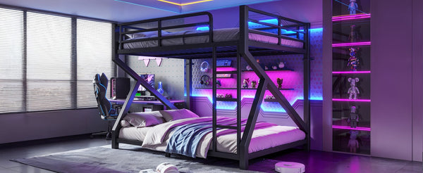 English Elm Full Over Bunk Bed Heavy Duty Steel Frame Low Profile Matte Black Sleeping Solution W5305S00270